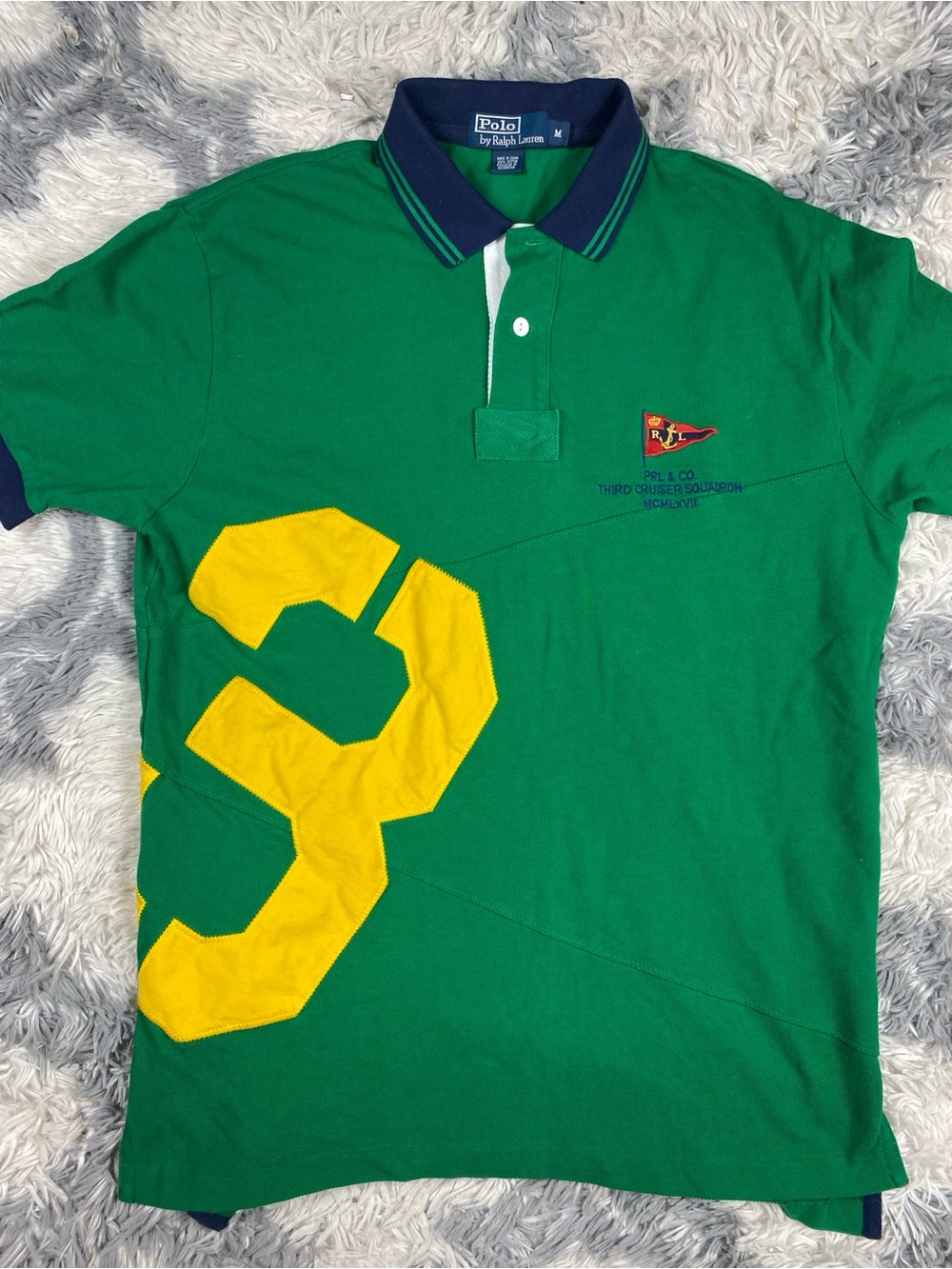 Polo Ralph Lauren Mens Third Cruiser Squadron Rugby Polo Shirt Green Medium
